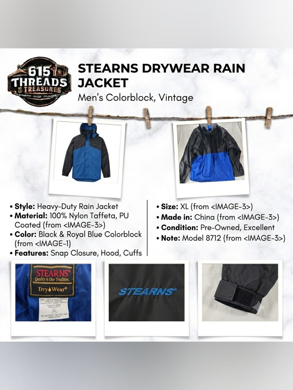 Stearns DryWear Men's Black & Royal Blue Colorblock Rain Jacket